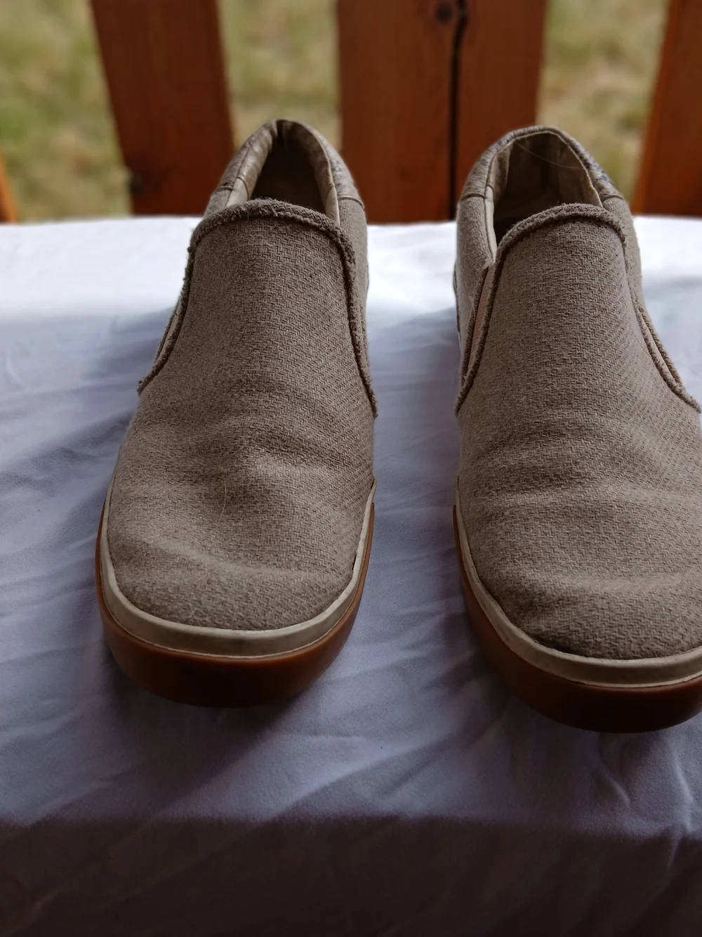 Dolce Vita Beige Canvas Slip-On Loafers with Gum Sole